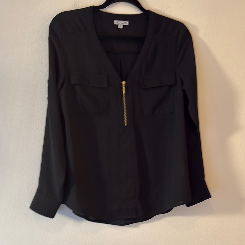 EDEN RUTH Elegant Black gold zip front Women's Top size small